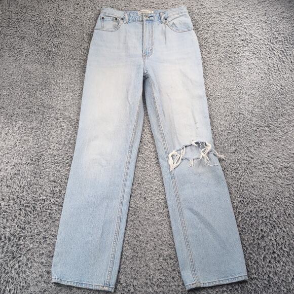 Abercrombie & Fitch Jeans Women 2 Blue 90s Straight Ultra High Rise Distressed - Picture 3 of 10